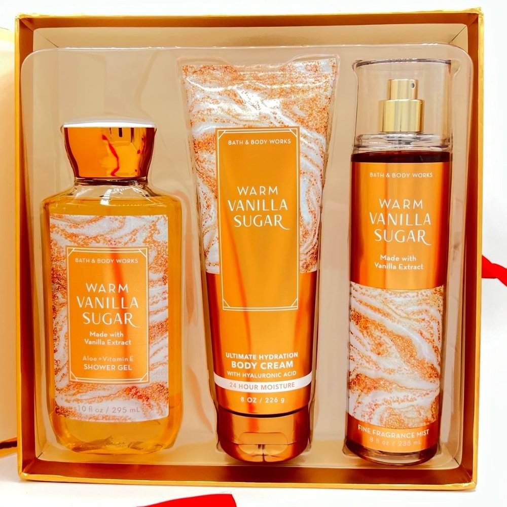 Bath & Body Works Warm Vanilla Sugar Deluxe Gift Set Shower Gel, Cream & Mist
